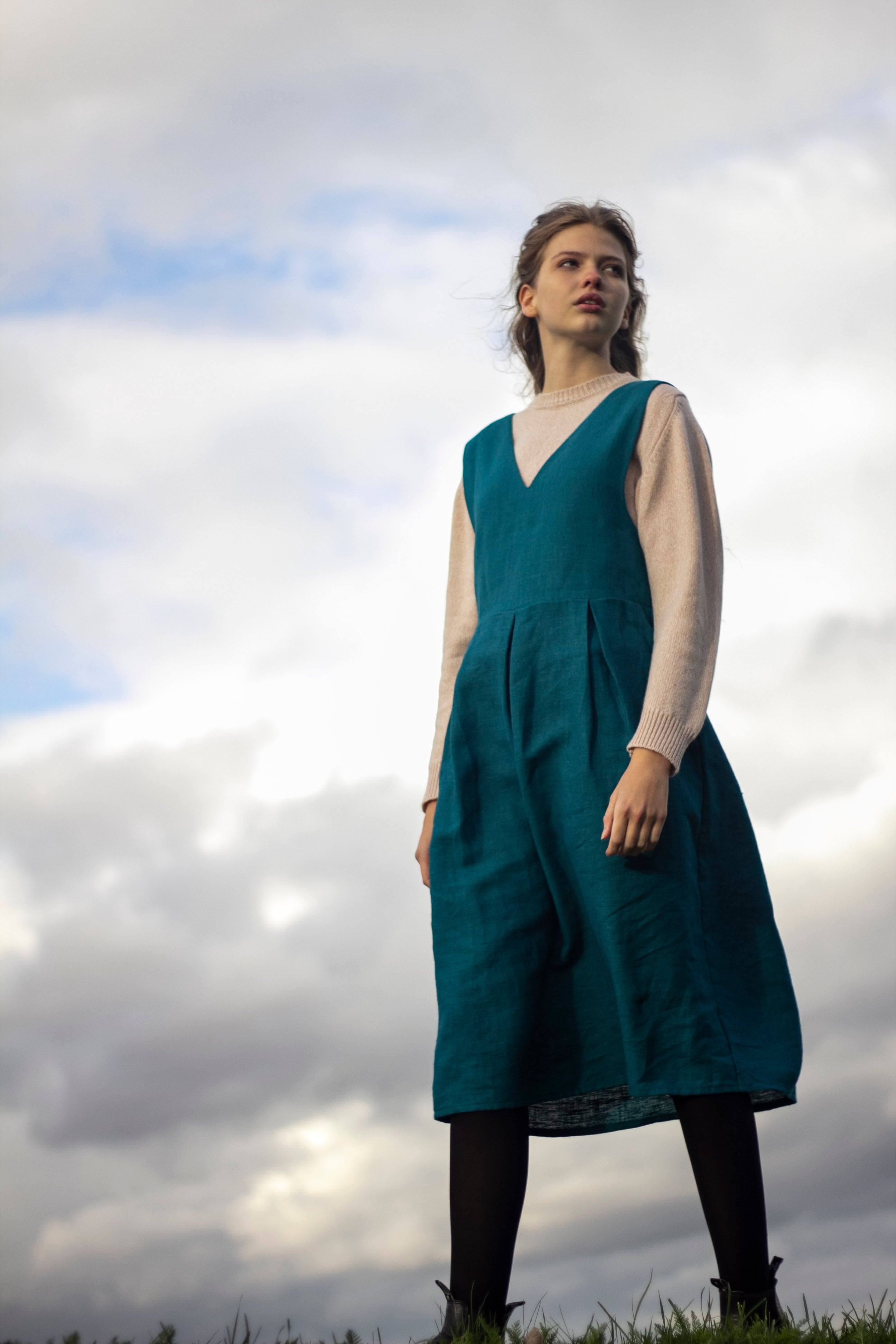 100% Linen Pinafore Dress Teal | Lemuel MC London 100% Linen Pinafore Dress Teal | Lemuel MC London