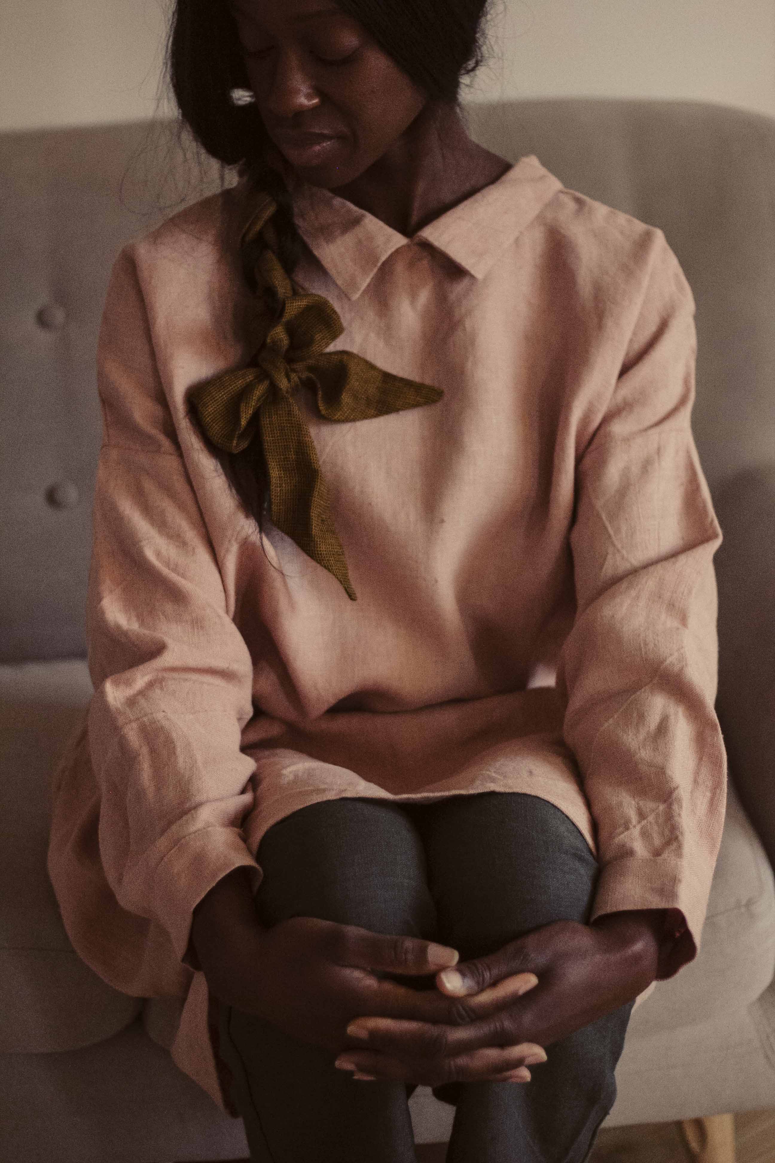 100 Linen Classic Dress Peach Lemuel MC London