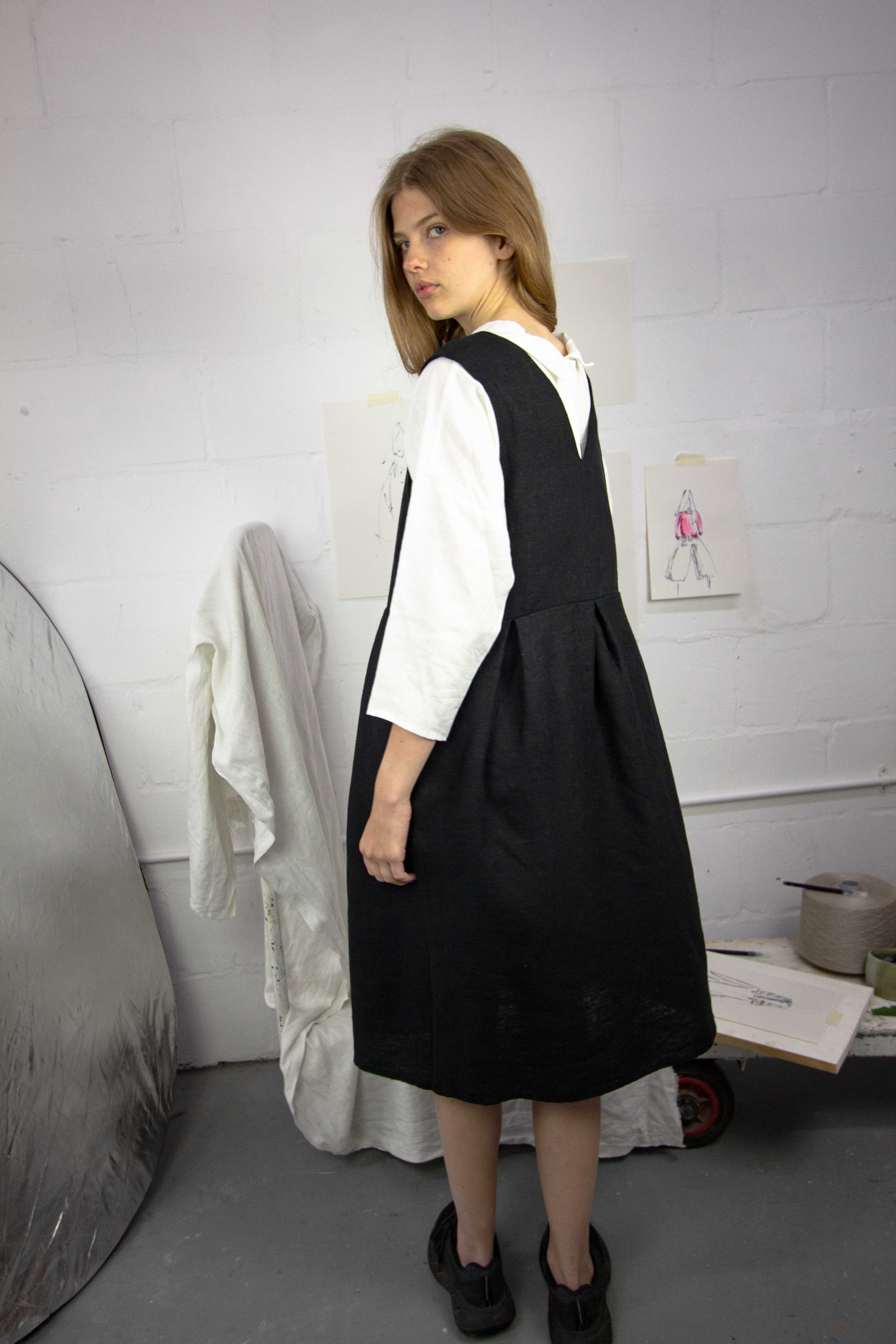 Black and on sale white pinafore dress