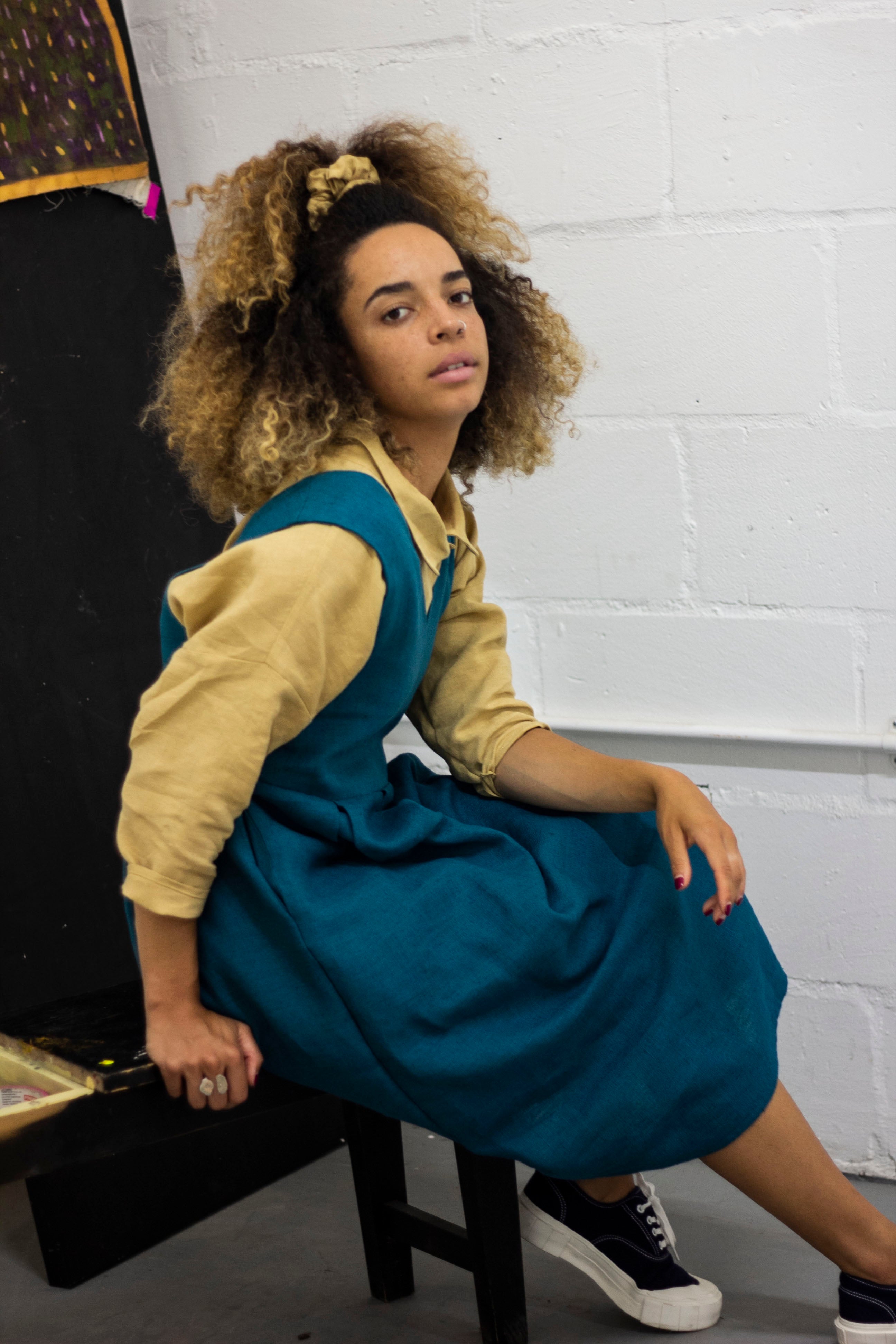 Teal pinafore dress discount