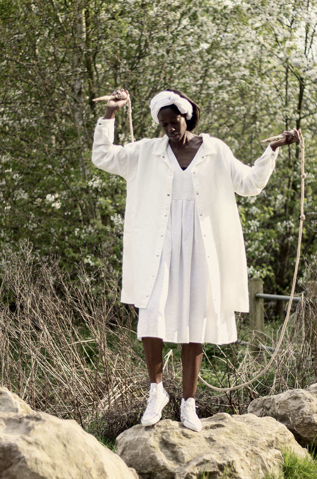 100% Linen Pinafore Dress White