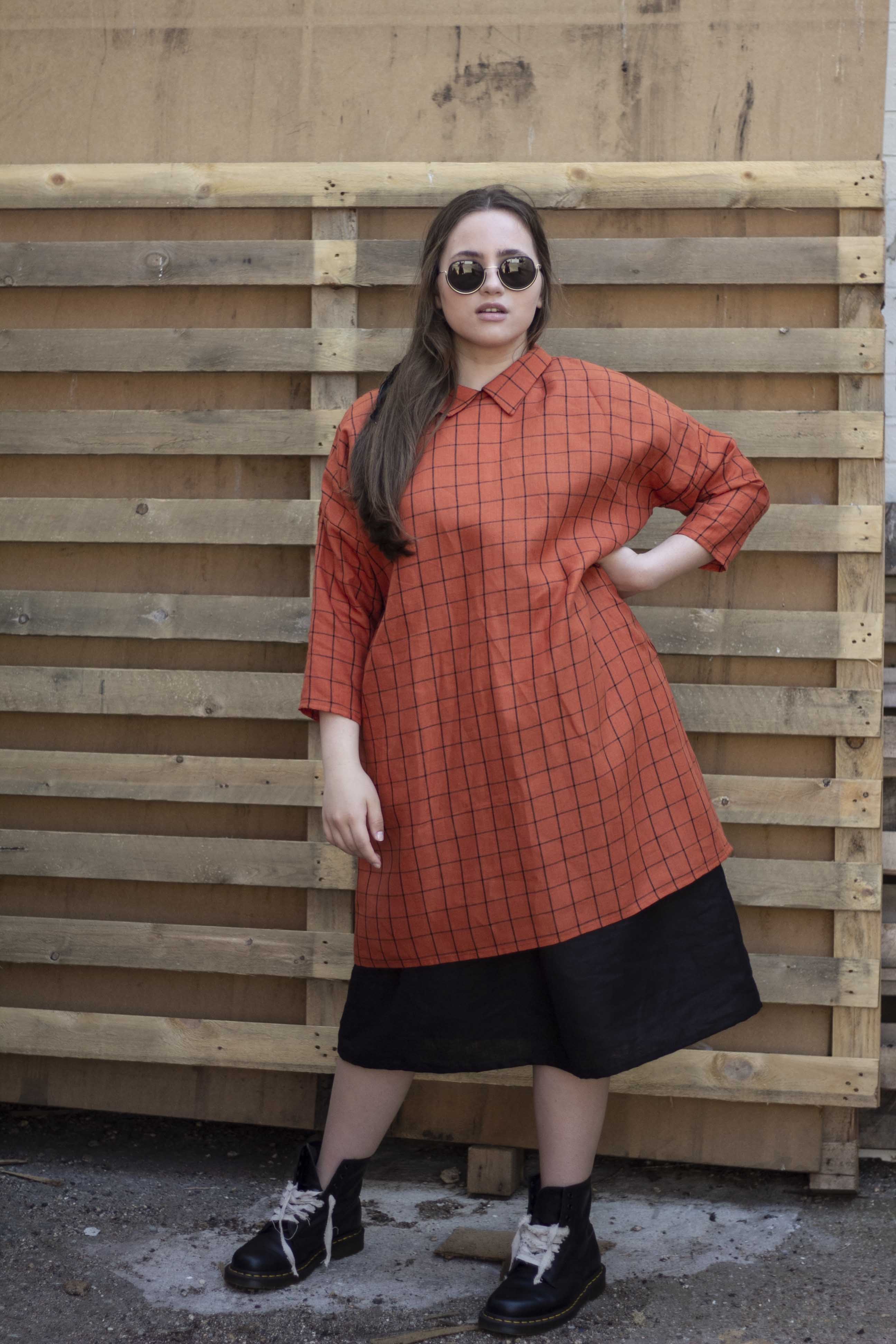 Checked linen dress clearance